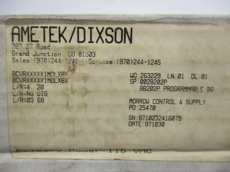 AMETEK DIXON BB202P 115VAC NSMP