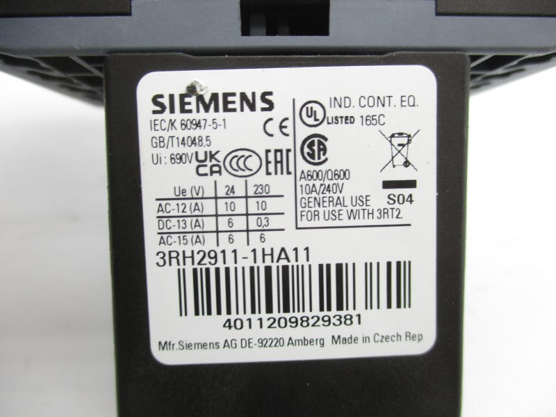 SIMENES 3RT2016-2BB42 W/ 3RH2911-1HA11 24VDC NSNP