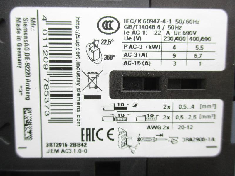 SIMENES 3RT2016-2BB42 W/ 3RH2911-1HA11 24VDC NSNP