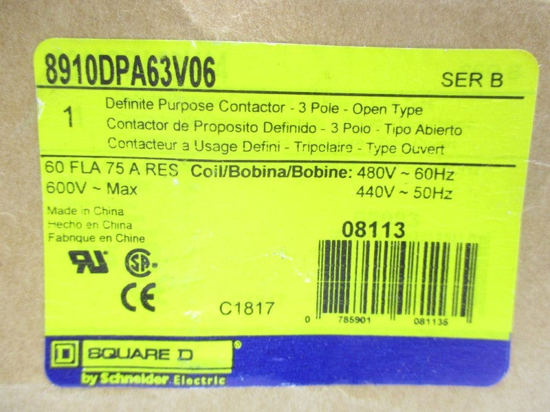 SQUARE D 8910DPA63V06 SER. B 400/480V 75A NSMP