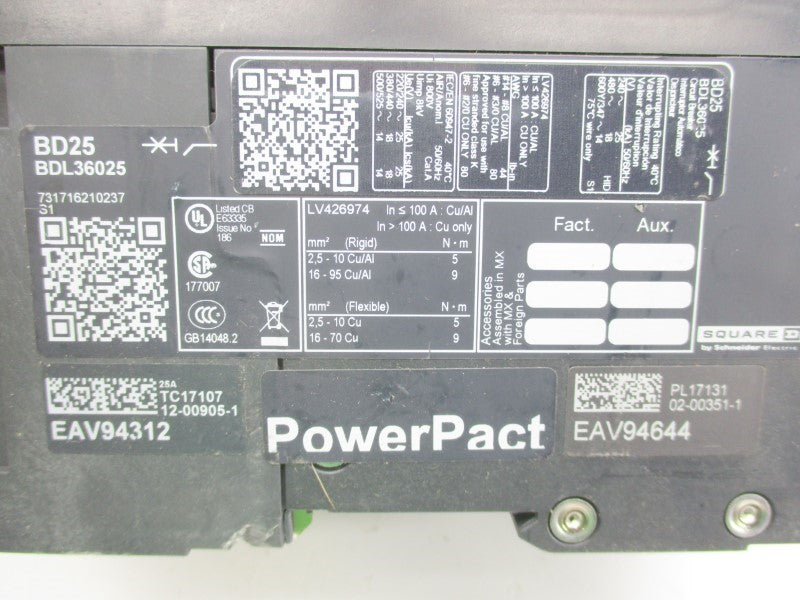SQUARE D BDL36025 480V 25A UNMP