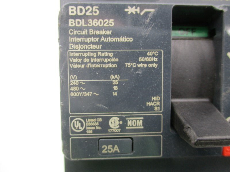 SQUARE D BDL36025 480V 25A UNMP