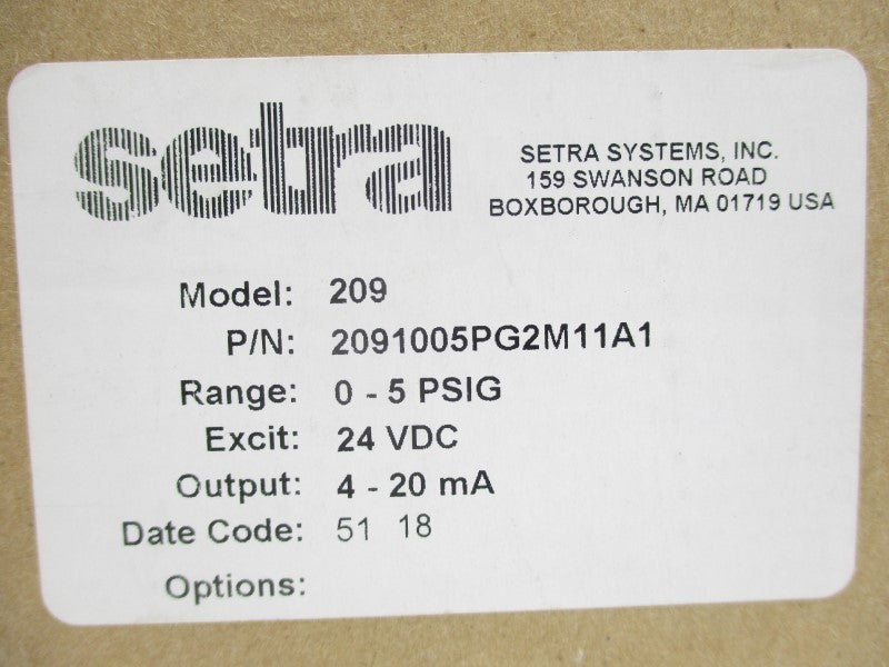 SETRA 2091005PG2M11A1 24VDC 0-5PSI NSMP