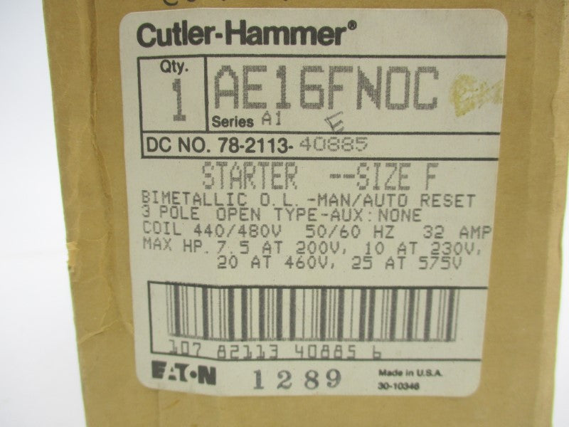CUTLER HAMMER AE16FNOC SER. A1 32A (AS PICTURED/ NO COIL) NSMP