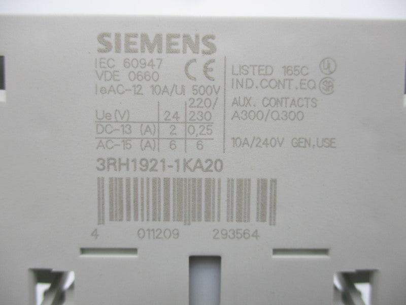 SIEMENS 3RH1921-1KA20 240V 10A NSMP