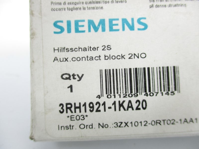 SIEMENS 3RH1921-1KA20 240V 10A NSMP