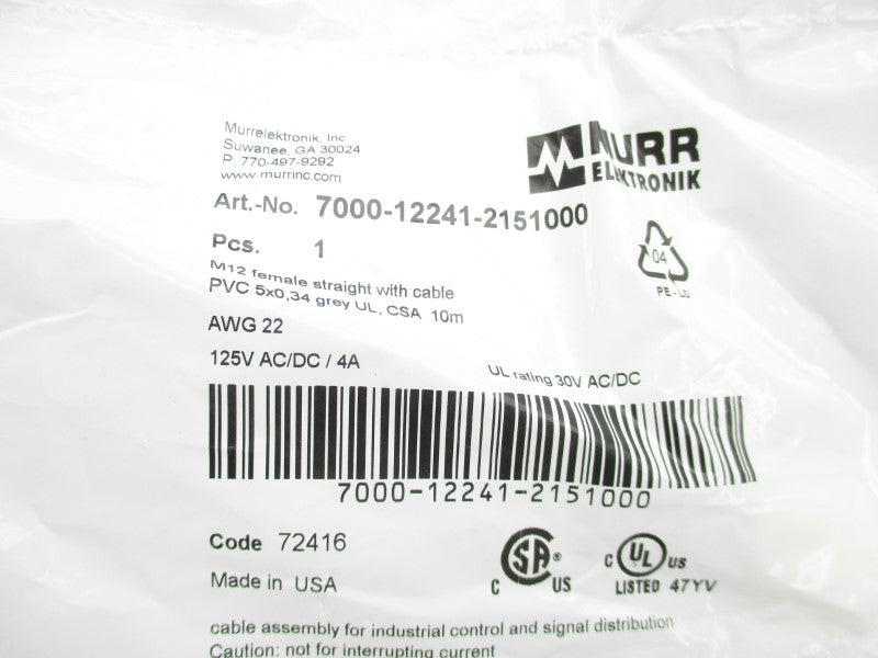 MURR ELEKTRONIK 7000-12241-2151000 125VAC/DC 4A NSMP