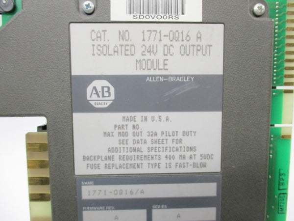ALLEN BRADLEY 1771-OQ16 SER. A F/W A 24VDC UNMP