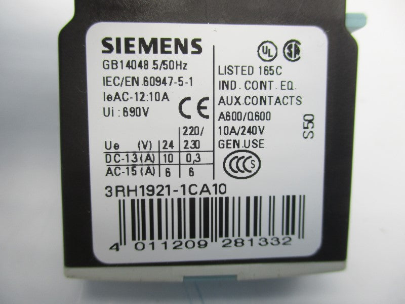 SIEMENS 3RH1921-1CA10 240V 10A NSNP