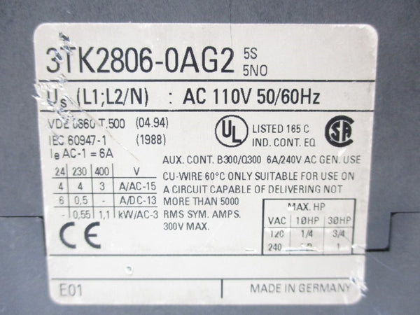 SIEMENS 3TK2806-0AG2 110VAC UNMP