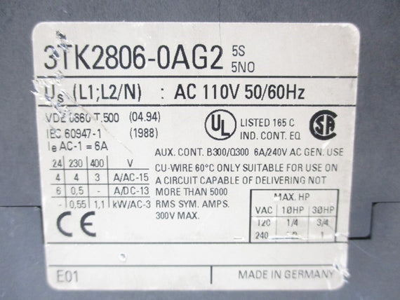 SIEMENS 3TK2806-0AG2 110VAC UNMP