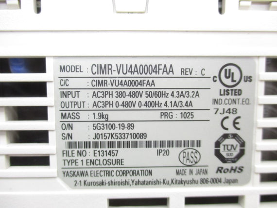 YASKAWA CIMR-VU4A0004FAA 380-480VAC 4.3/3.2A REV. C UNMP