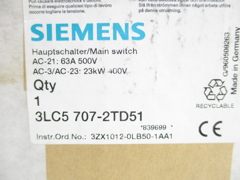 SIEMENS 3LC5707-2TD51 500V 63A NSMP