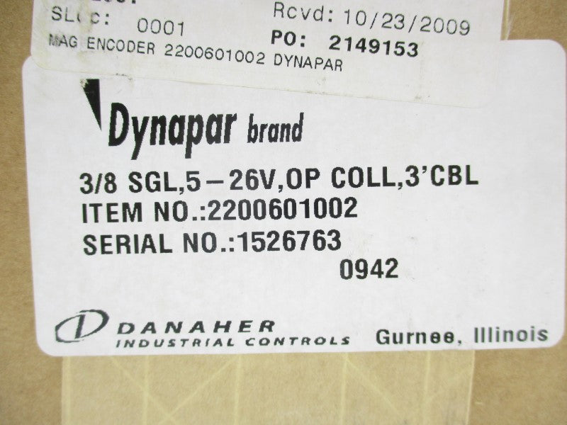 DANAHER 2200601002 5-26V 3/8" NSFS
