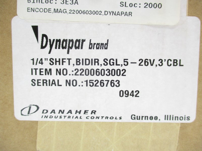DANAHER 2200603002 5-26V 1/4" NSFS