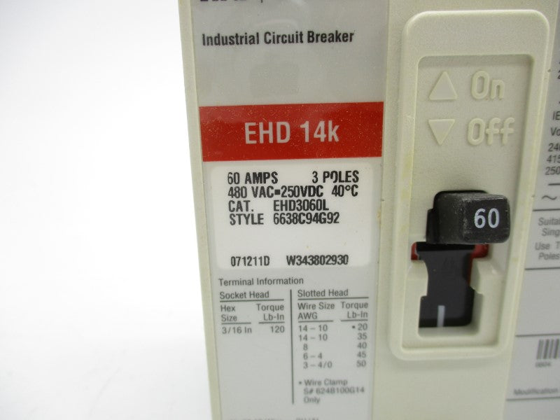 CUTLER HAMMER EHD3060L SER. C 480VAC 60A NSMP