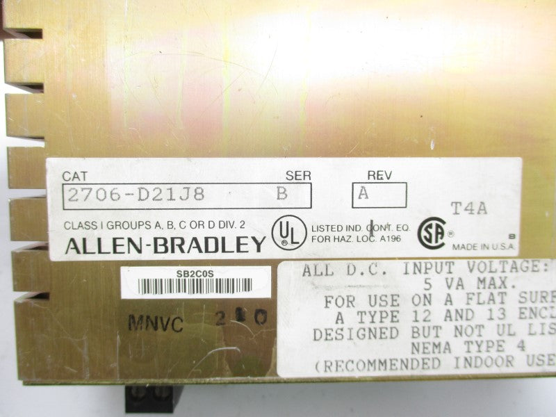 ALLEN BRADLEY 2706-D21J8 SER. B REV. A UNMP