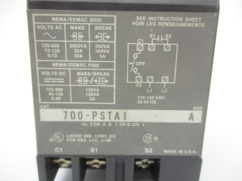ALLEN BRADLEY 700-PSTA1 SER. A 110-120VAC UNMP