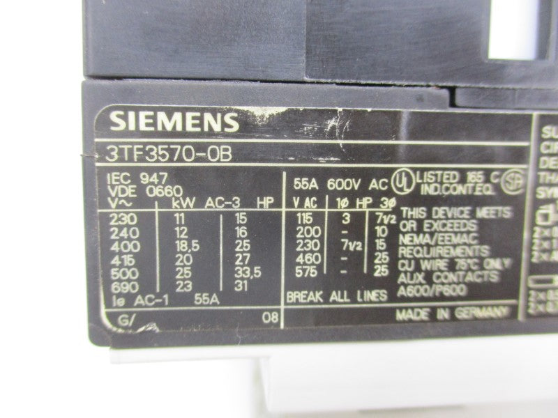 SIEMENS 3TF3570-0B 24VDC 55A UNMP
