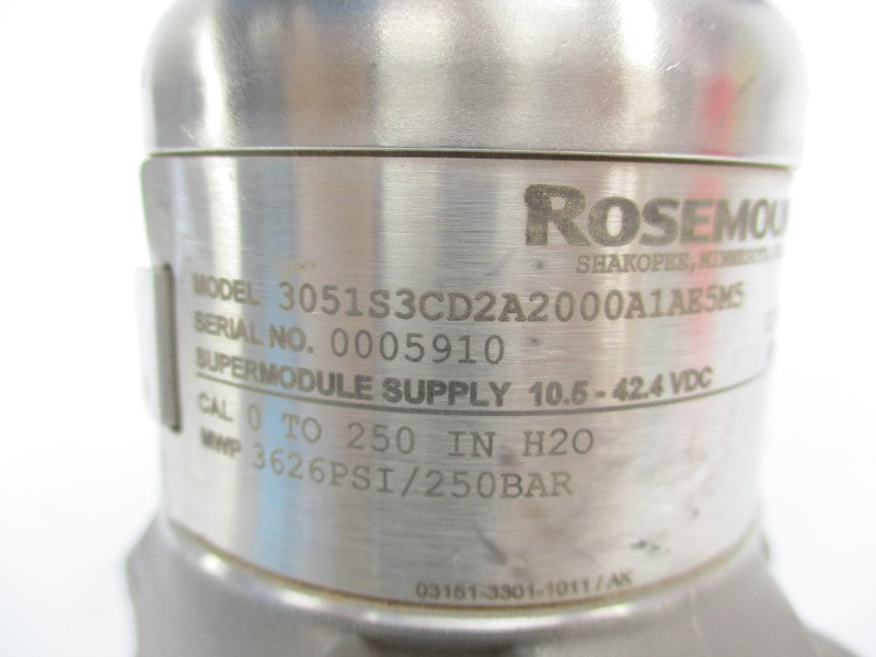 ROSEMOUNT 3051S3CD2A2000A1AE5M5 10.5-42.4VDC 3626PSI UNMP