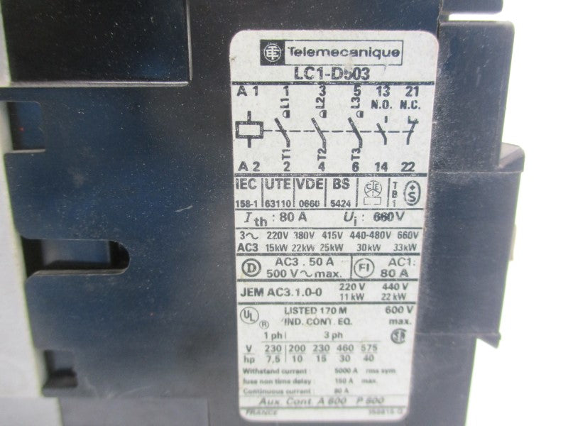 TELEMECANIQUE LC1-D503-106 100-110V 80A UNMP