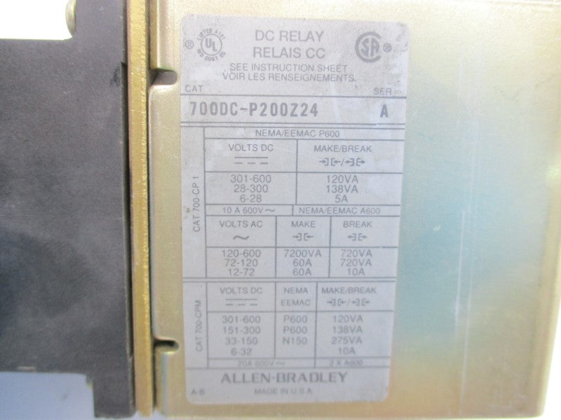 ALLEN BRADLEY 700DC-P200Z24 SER. A 24VDC UNMP