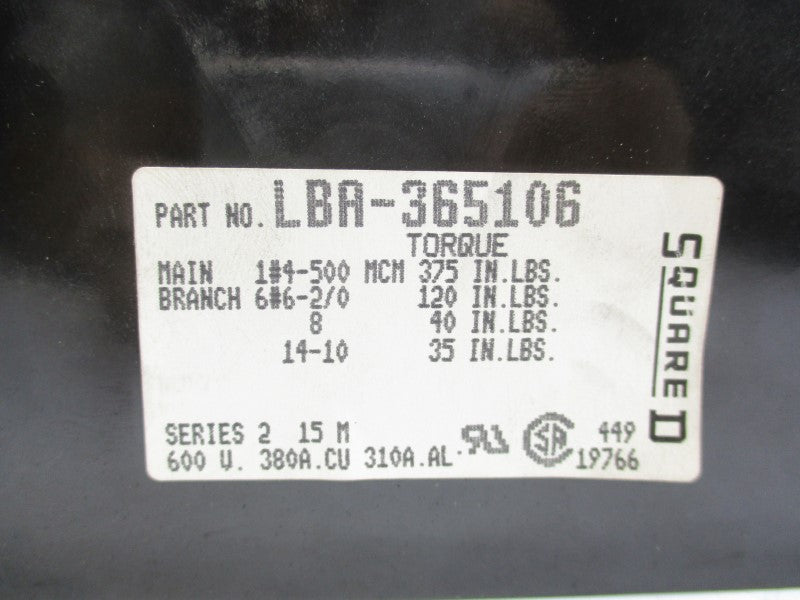 SQUARE D LBA-365106 600VAC 380A UNMP