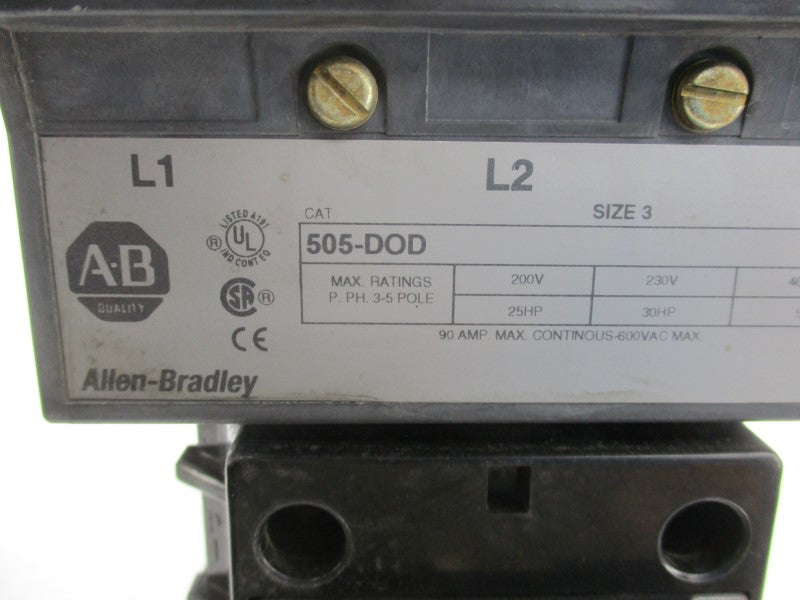 ALLEN BRADLEY 505-DOD SER. B 110/115-120V 90A (AS PICTURED) UNMP