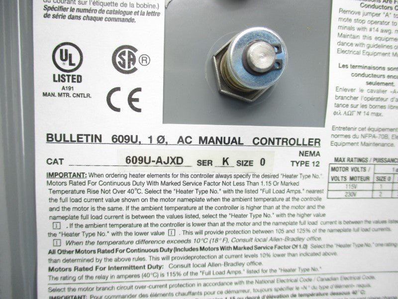 ALLEN BRADLEY 609U-AJXD SER. K 110/120V (BR/WH) NSMP
