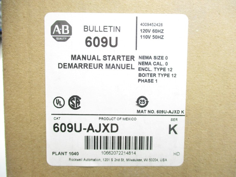 ALLEN BRADLEY 609U-AJXD SER. K 110/120V (BR/WH) NSMP