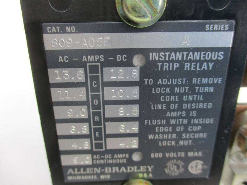 ALLEN BRADLEY 809-A05E SER. A 600V 9.A (BR/WH) NSMP