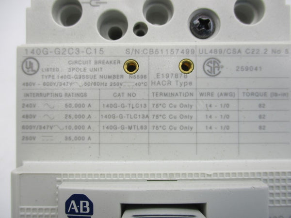 ALLEN BRADLEY 140G-G2C3-C15 690V 15A NSNP