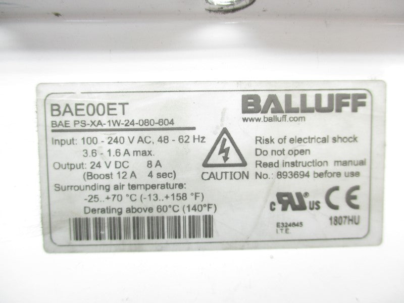 BALLUFF BAEPS-XA-1W-24-080-604 BAE00ET 100-240VAC 3.6-1.6A UNMP
