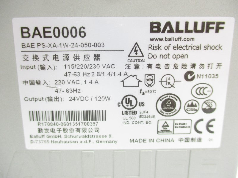 BALLUFF BAEPS-XA-1W-24-050-003 BAE0006 115/230VAC 2.8/1.4A NSNP