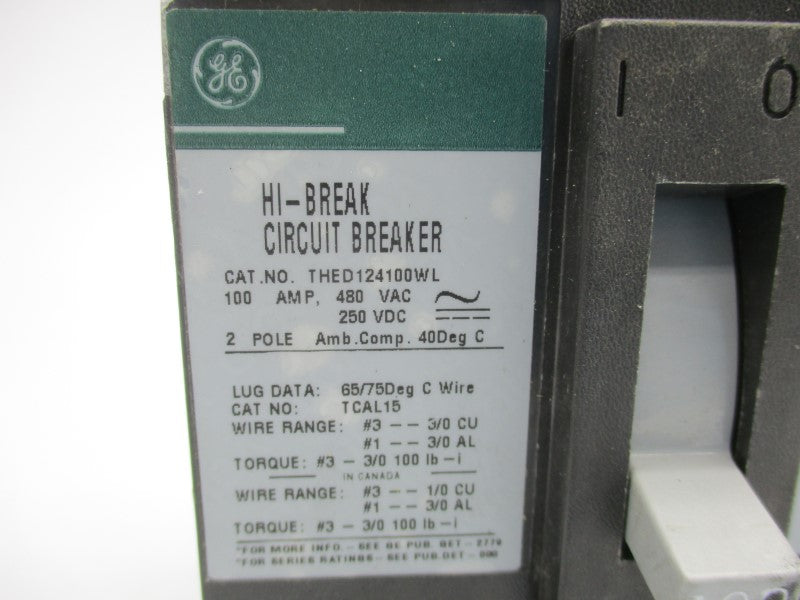 GENERAL ELECTRIC THED124100WL 480VAC 100A UNMP