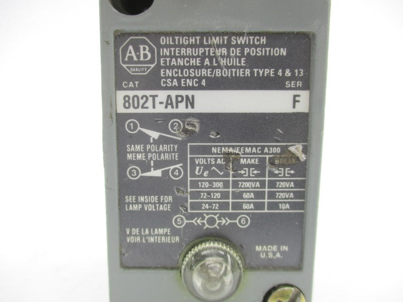 ALLEN BRADLEY 802T-APN SER. F 120-300VAC 60A UNMP