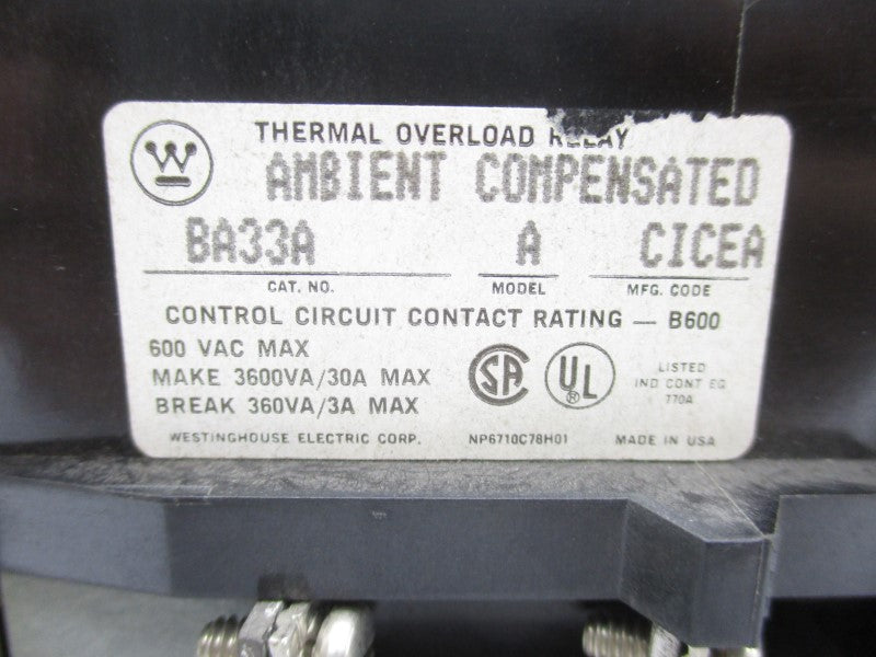WESTINGHOUSE BA33A 600VAC 30A NSNP