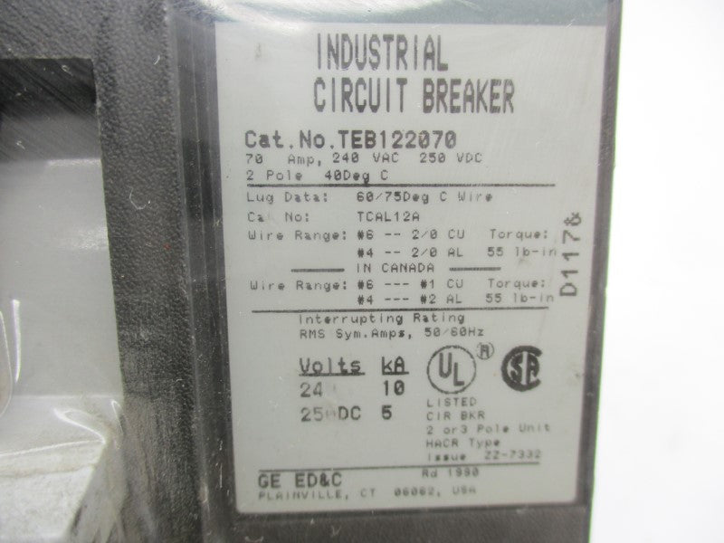 GENERAL ELECTRIC TEB122070 240VAC 70A NSNP