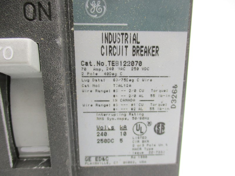 GENERAL ELECTRIC TEB122070WL 240VAC 70A (GREEN) NSMP