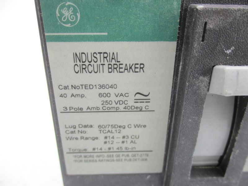 GENERAL ELECTRIC TED136040 600VAC 40A (GREEN) NSMP