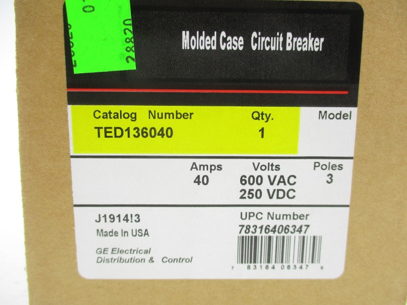 GENERAL ELECTRIC TED136040 600VAC 40A (GREEN) NSMP