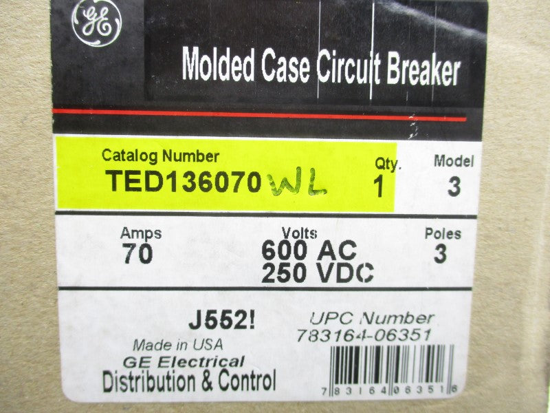 GENERAL ELECTRIC TED136070 600VAC 70A (GREEN) NSMP