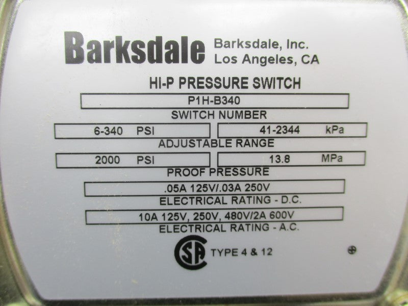 BARKSDALE P1H-B340 600VAC 2A 6-340PSI NSMP