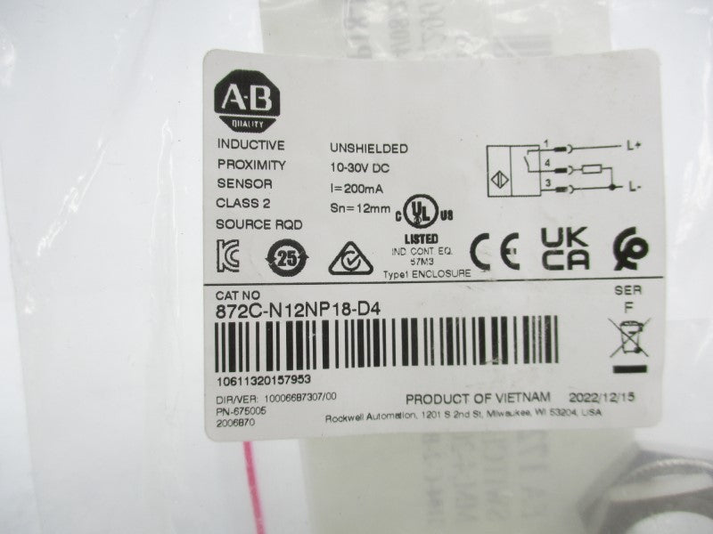 ALLEN BRADLEY 872C-N12NP18-D4 SER. F 10-30VDC  NSMP