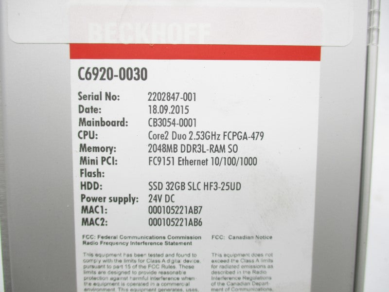 BECKHOFF C6920-0030 24VDC NSNP