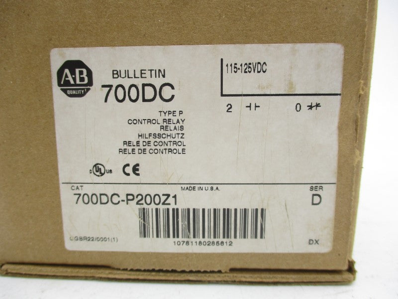 ALLEN BRADLEY 700DC-P200Z1 SER. D 115-125VDC (BR/WH) NSMP