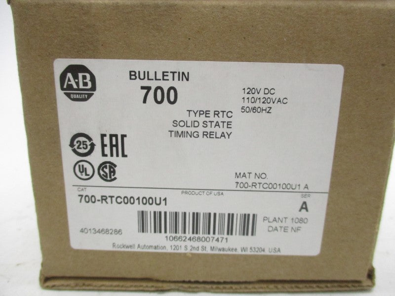 ALLEN BRADLEY 700-RTC00100U1 SER. A 110/120VAC (BR/WH) NSMP