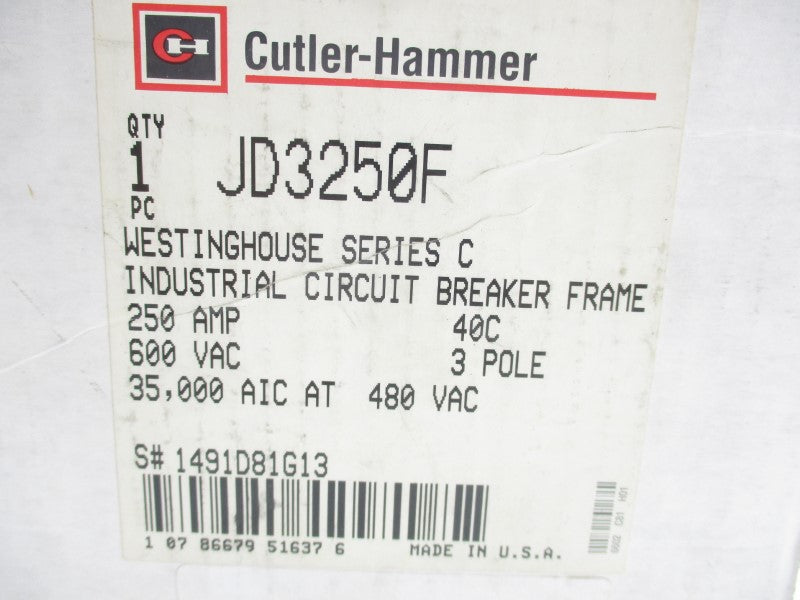 CUTLER HAMMER JD3250F SER. C 600VAC 250A NSMP