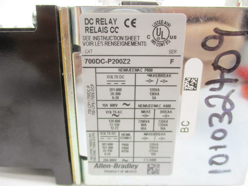 ALLEN BRADLEY 700DC-P200Z2 SER. F 230-250VDC NSNP