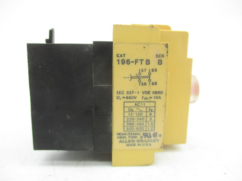 ALLEN BRADLEY 196-FTB SER. B 500-600VAC 1.2A 0.1-180S UNMP